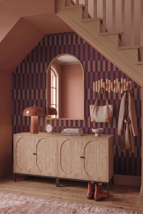 ESTAhome behang linnen-look strepen paars en bordeaux rood - 50 x 900 cm - 132254