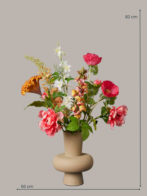 Madame Fleurie Hygge Boeket – Luxe Zijden bloemen in Warme Koraaltinten – Zonder Vaas - 22cm x 27cm
