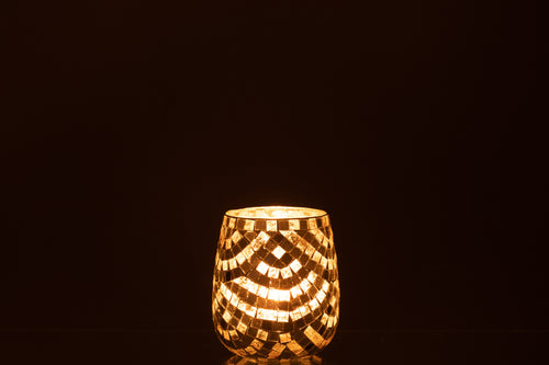 J-Line windlicht Mozaiek - glas - zilver/goud - medium