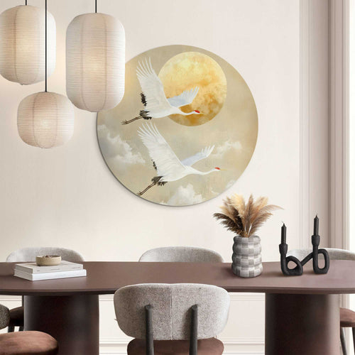 Reinders Kraanvogels onder de maan glasschilderij -  beige - woonkamer - Ø 70cm