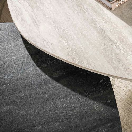 Giga Meubel Salontafel Twin - Zwart/Grijs Travertin - Set van 2 - vtwonen shop