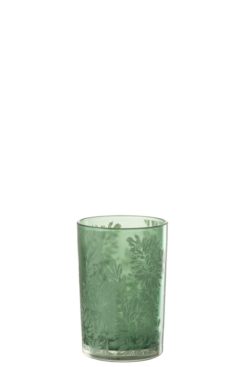 J-Line windlicht Bloemen - glas - groen - large
