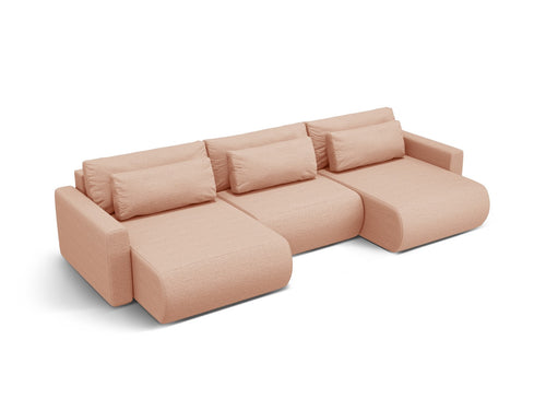 Cosmopolitan Design Converteerbare panoramische bank met opbergdoos Belfast 4-zits, structurele stof perzik - 149x340x84cm