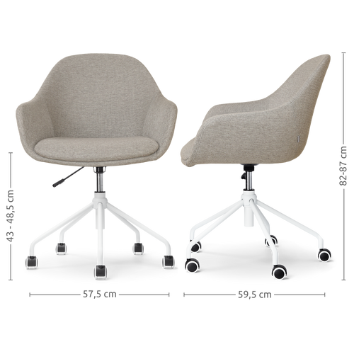 Nolon Nout-Mae Bureaustoel Warm Grijs - Armleuning - Wit Onderstel