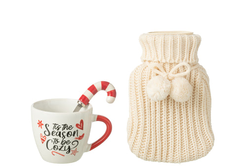 J-Line mok + lepel + warm waterkruik - keramiek - mix - giftbox