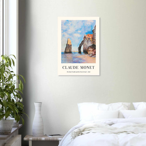 Artfulprints Poster met Lijst Claude Monet - The rock needle and the porte d'aval   - A4 21x29.7 cm - Lichtblauw