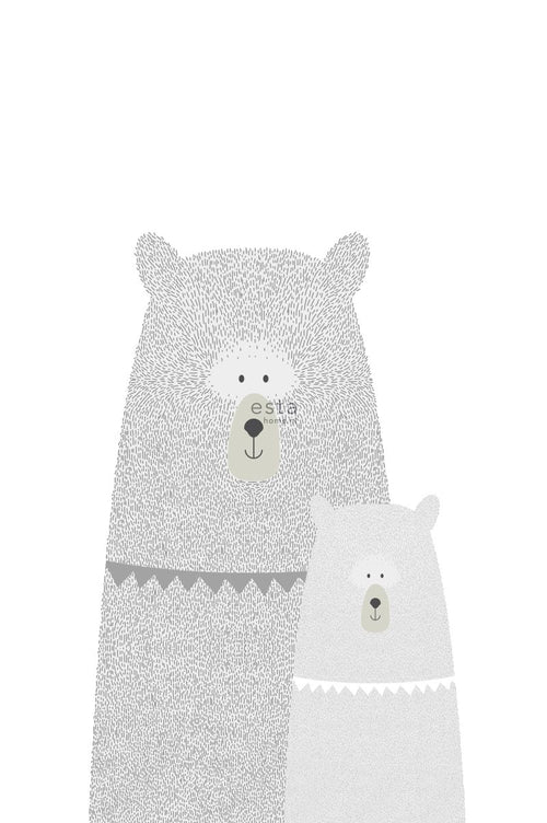 ESTAhome fotobehang beren moeder en kind lichtgrijs - 186 x 279 cm - 158837 - vtwonen shop