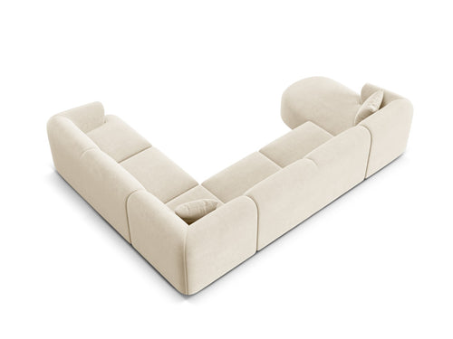 Cosmopolitan Design Modulaire panoramische hoekbank links Campi 7-zits, flueel lichtbeige - 255x330x70cm