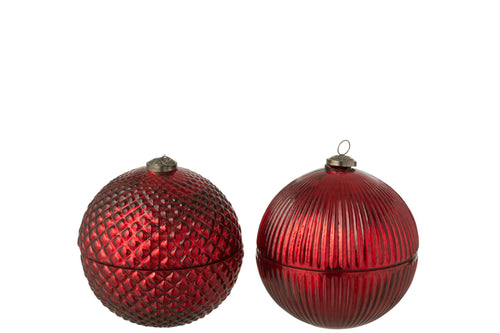 J-Line geurkaars Kerstbal - glas - bordeaux - large - 2 stuks