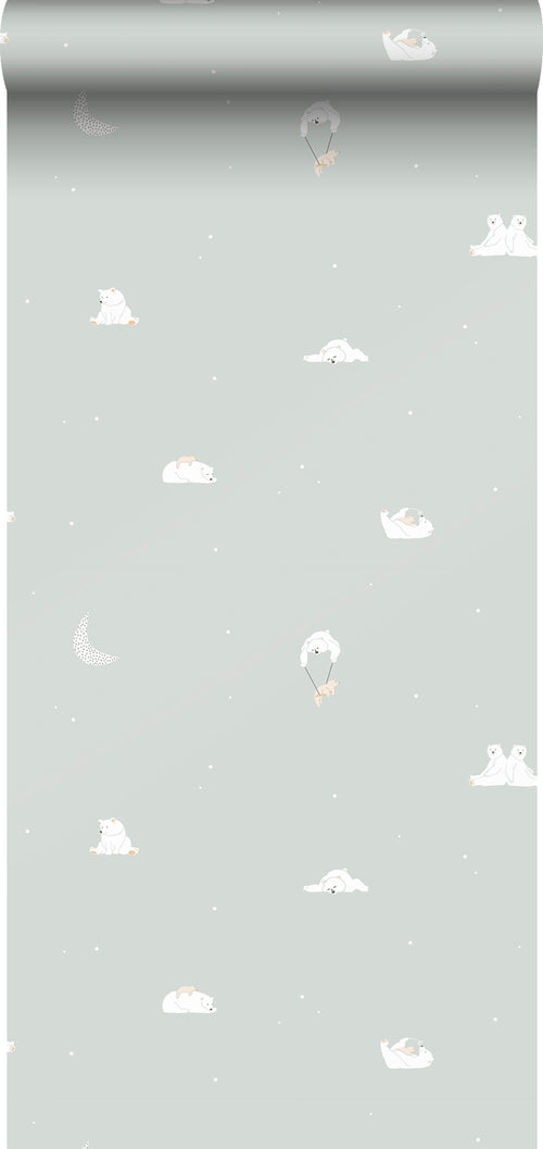Sanders & Sanders behang beertjes vergrijsd mintgroen - 53 cm x 10 m - 640291
