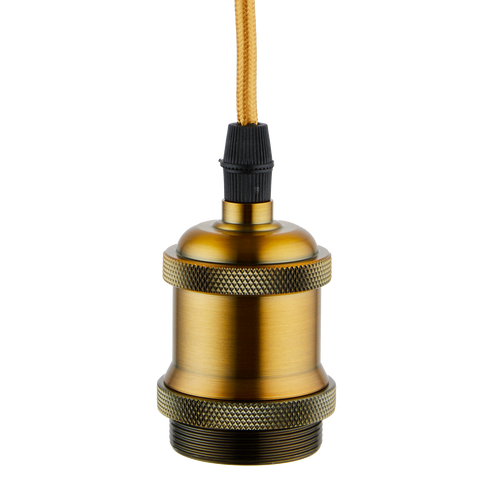 Lighto | Pendel Champagne Goud E27 Fitting | Vintage | 1.5m Snoer | Met Plafondkap