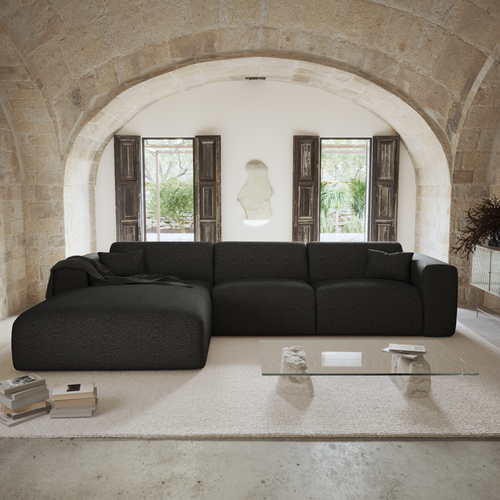 Sia Home - Hoekbanken links MYRA - Bouclette stof - Donker antraciet - 299cm