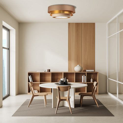 bpskoncept plafondlamp Triniti - beige satijn - goud - Ø 60 cm