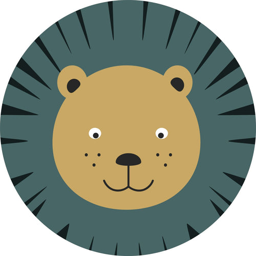 ESTAhome zelfklevende behangcirkel dierenkoppen petrolblauw en okergeel - Ø 70 cm - 158974