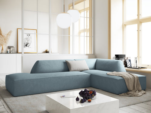 Micadoni rechter hoekbank Ruby 4-zits, ribfluwelen, lichtblauw - 180x273x69cm