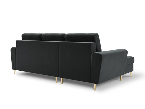 Cosmopolitan Design Uitklapbare hoekbank links met opbergdoos Kyoto 4-zits, flueel, donkergrijs - 145x241x88cm