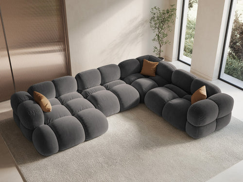 Cosmopolitan Design Panoramische hoekbank rechts Loretto 5-zits, flueel grijs - 250x345x68cm