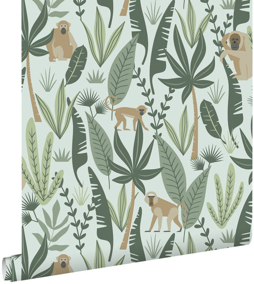 ESTAhome behang jungle apen mintgroen en donkergroen - 53 cm x 10.05 m - 139073