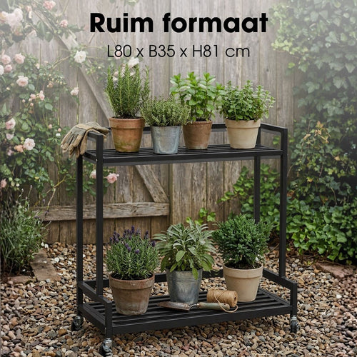 Mica Decorations Greenrax Plantenrek op Wielen - Plantenstandaard voor Kamerplanten, Buitenplanten of Tuingereedschap - Meerdere Plateaus