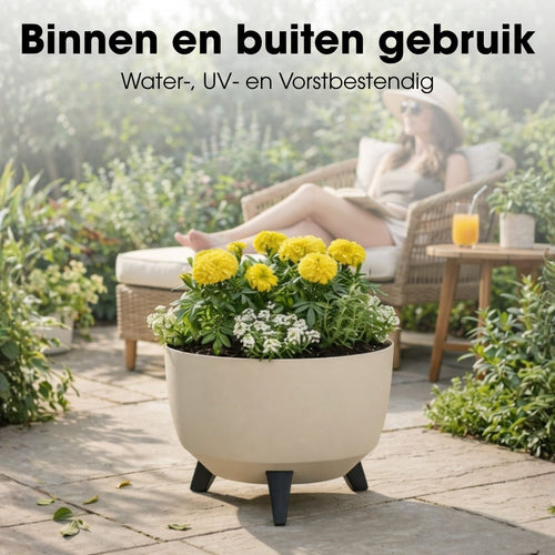 Mica Decorations Doppio Plantenbak op Poten - 18,5 x Ø33 cm - Plantenbakken voor Buiten - Bloembakken voor Balkon - Gerecycled Plastic - Beige