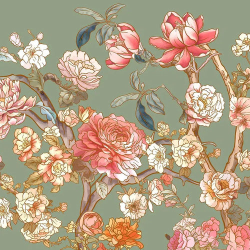 Sanders & Sanders fotobehang romantische bloemen groen en roze - 375 x 270 cm - 601463