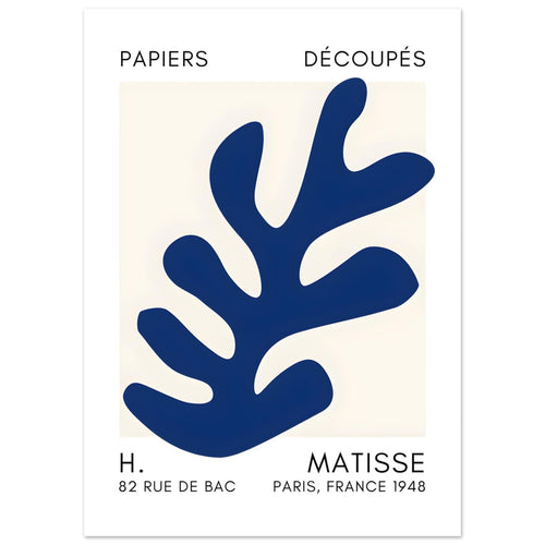 Artfulprints Poster Matisse – Ocean petals navy blue II   - 50x70 cm - Blauw