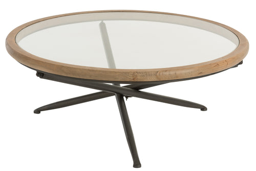 J-Line salontafel Rond - hout/glas - bruin - large - vtwonen shop