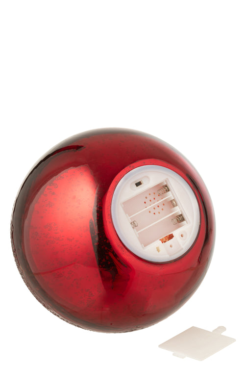 J-Line decoratie Bal Gekraakt - glas - kerstrood - large - LED - vtwonen shop