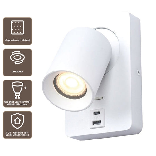Artdelight Wandlamp Megano USB - Wit