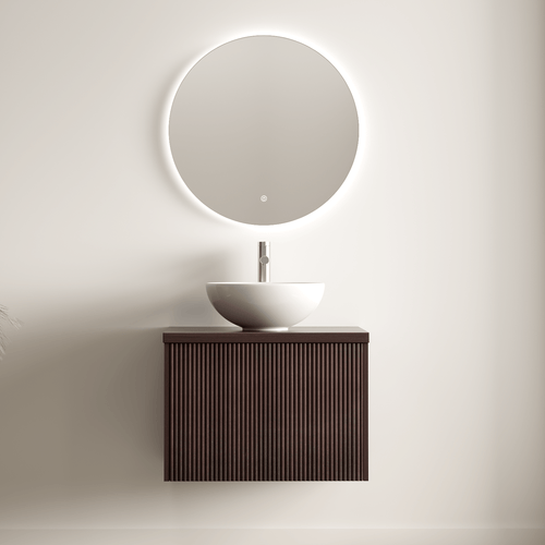 LOMAZOO badkamermeubel Messina - geribbeld - zwevend - opbouw - witte waskom - walnoot - 60 cm