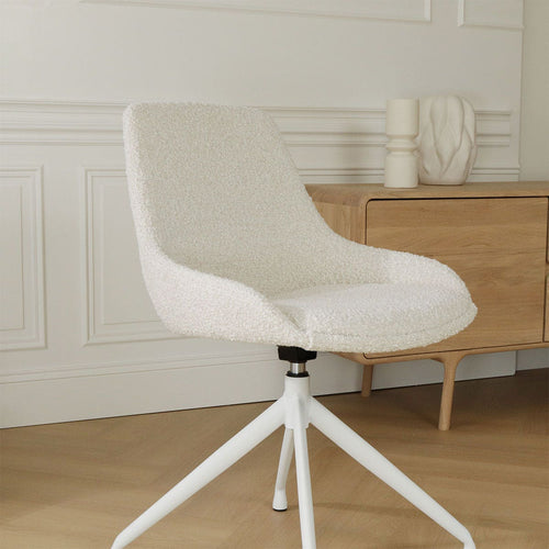 Nolon Nola-Isa Eetkamerstoel Bouclé Beige - Draaibaar Wit Onderstel - vtwonen shop