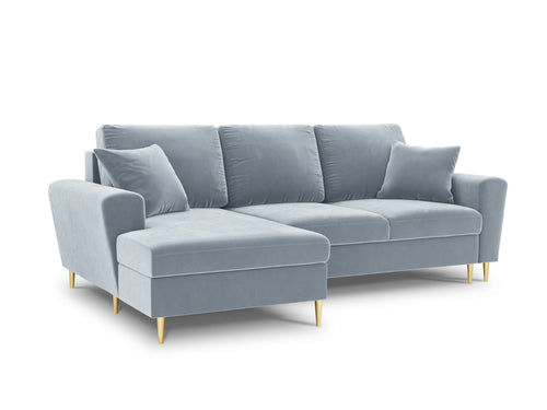 Cosmopolitan Design Uitklapbare hoekbank links met opbergdoos Kyoto 4-zits, flueel, lichtblauw - 145x241x88cm
