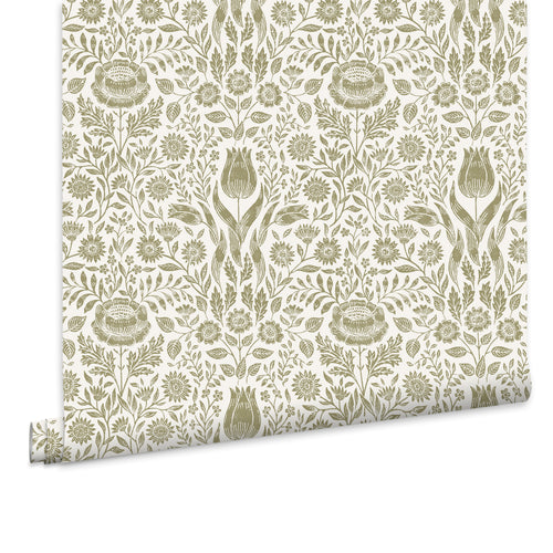 Laura Ashley Vliesbehang - Ashstead Damask Hedgerow