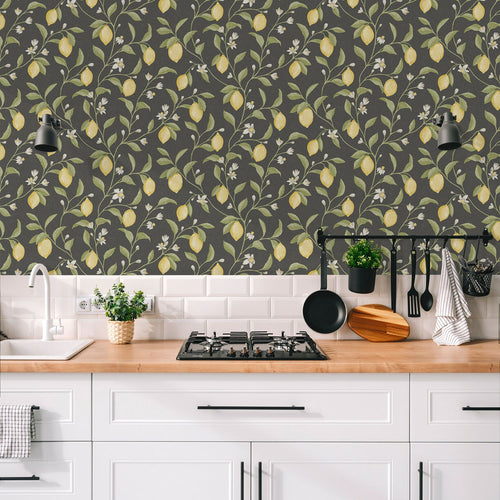 Sanders & Sanders behang fruit zwart, geel en groen - 53 cm x 10 m - 641018