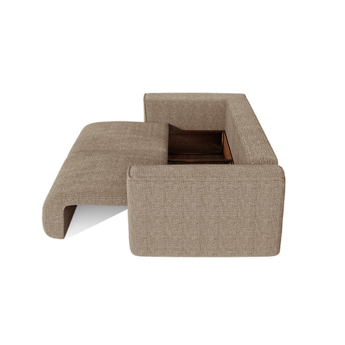 Premium Interiors - Slaapbank met opbergruimte COMO - zacht aanvoelende geweven stof bruin 254cm