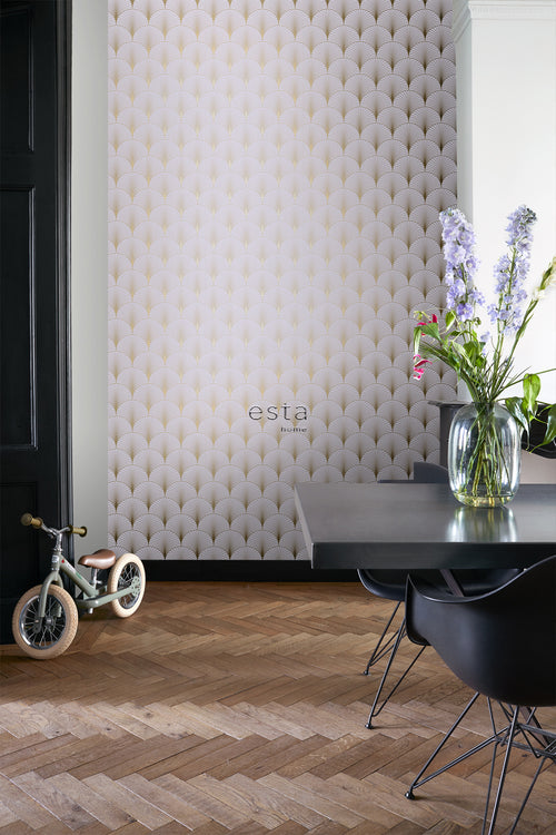 ESTAhome behang art deco motief lila paars en goud - 53 cm x 10.05 m - 139576