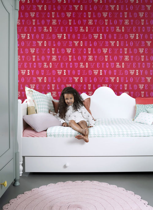 ESTAhome behang love you - quotes rood en roze - 53 cm x 10.05 m - 136834