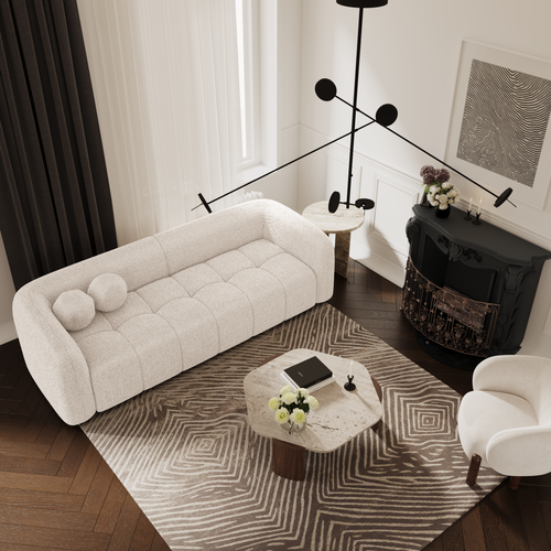 Sia Home - Rechte bank HAUSSMANN - Bouclette stof - Crème - 226cm