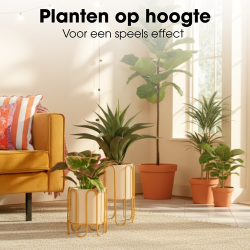 Mica Decorations Dione Bloempot op Standaard – Set van 2 – Plantenpot voor Bloemen en Kamerplanten – Bloempotten voor Binnen – IJzer – Bruin
