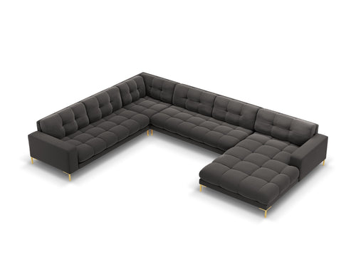 Cosmopolitan Design Panoramische hoekbank links Bali 7-zits, flueel, donkergrijs - 256x327x75cm