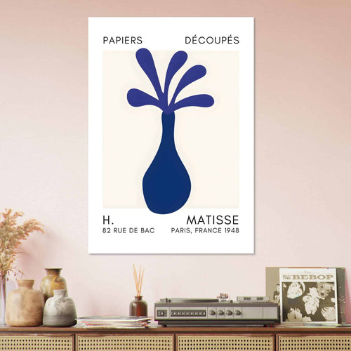 Artfulprints  Matisse - Ocean flower navy blue   poster 50x70 cm - vtwonen shop