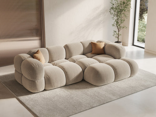 Cosmopolitan Design rechter hoekbank Loretto 3-zits, flueel lichtbeige - 147x250x68cm