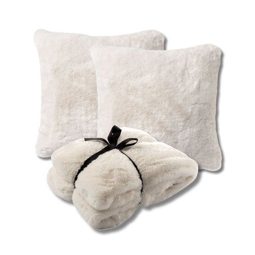 VOORDEELSET - 3-delig - Zaya & Lize - 2 sierkussens 45x45 cm - 1 plaid 140x180 cm - wit