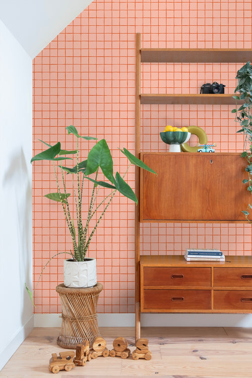 ESTAhome behang geblokt motief perzik roze - 50 x 900 cm - 131596 - vtwonen shop