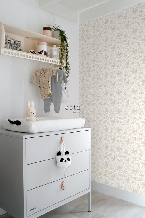 ESTAhome behang bos met bosdieren beige - 50 x 900 cm - 139527