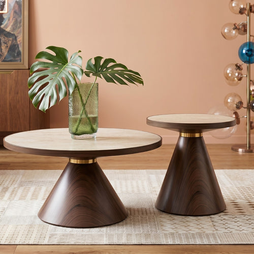 Kare Design Salontafel Cono Travertino Ø70cm walnoot