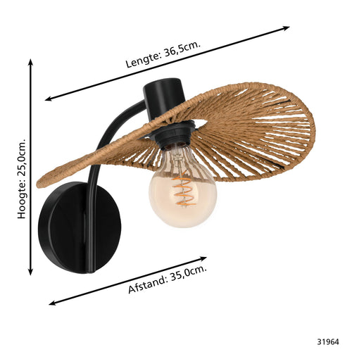 EGLO wandlamp Siruela - e27 - b 36.5 cm - papier - natuur - vtwonen shop