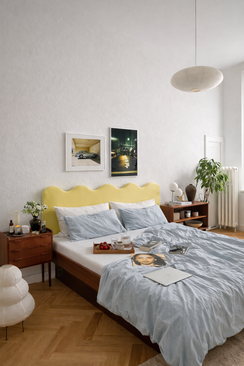 Gestoffeerd hoofdbord met golvende vorm 160x73,5 cm