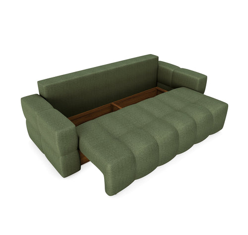 Sia Home - Slaapbank met opbergruimte, notenhout GABRIEL - kruisweefsel olijfgroen 247cm