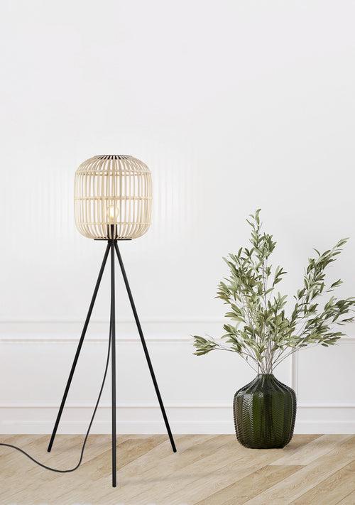 EGLO vloerlamp Bordesley - e27 - 139 cm - zwart/natuur